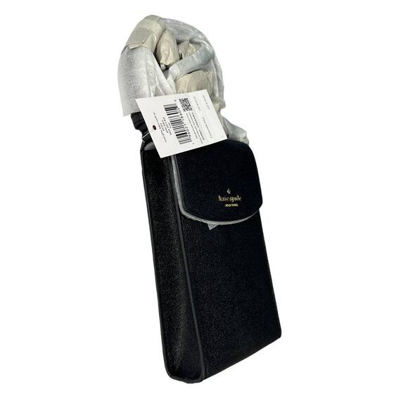 Kate Spade Tinsel North South Flap Phone Crossbody Bag in Glitter Black - Picture 3 of 5